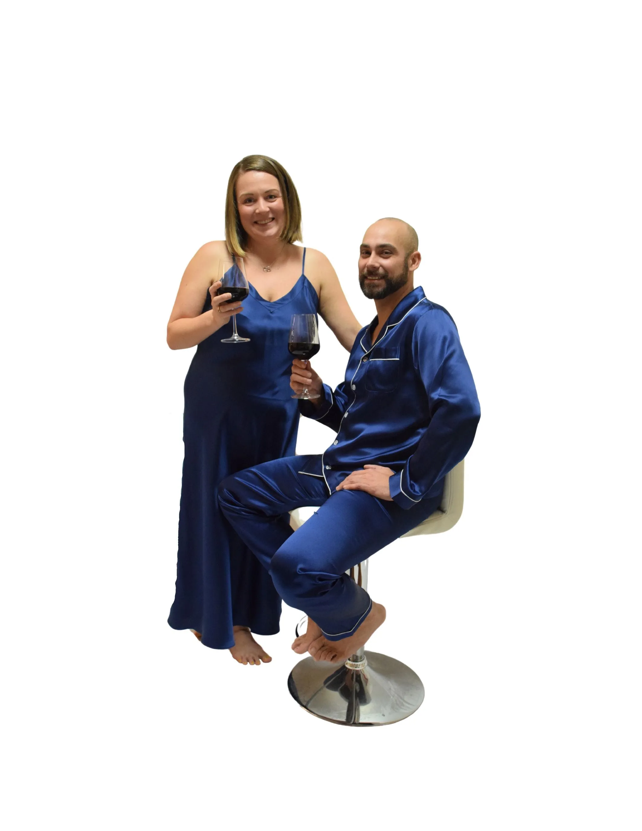 Men's Mulberry Silk Pajama Set Navy Blue