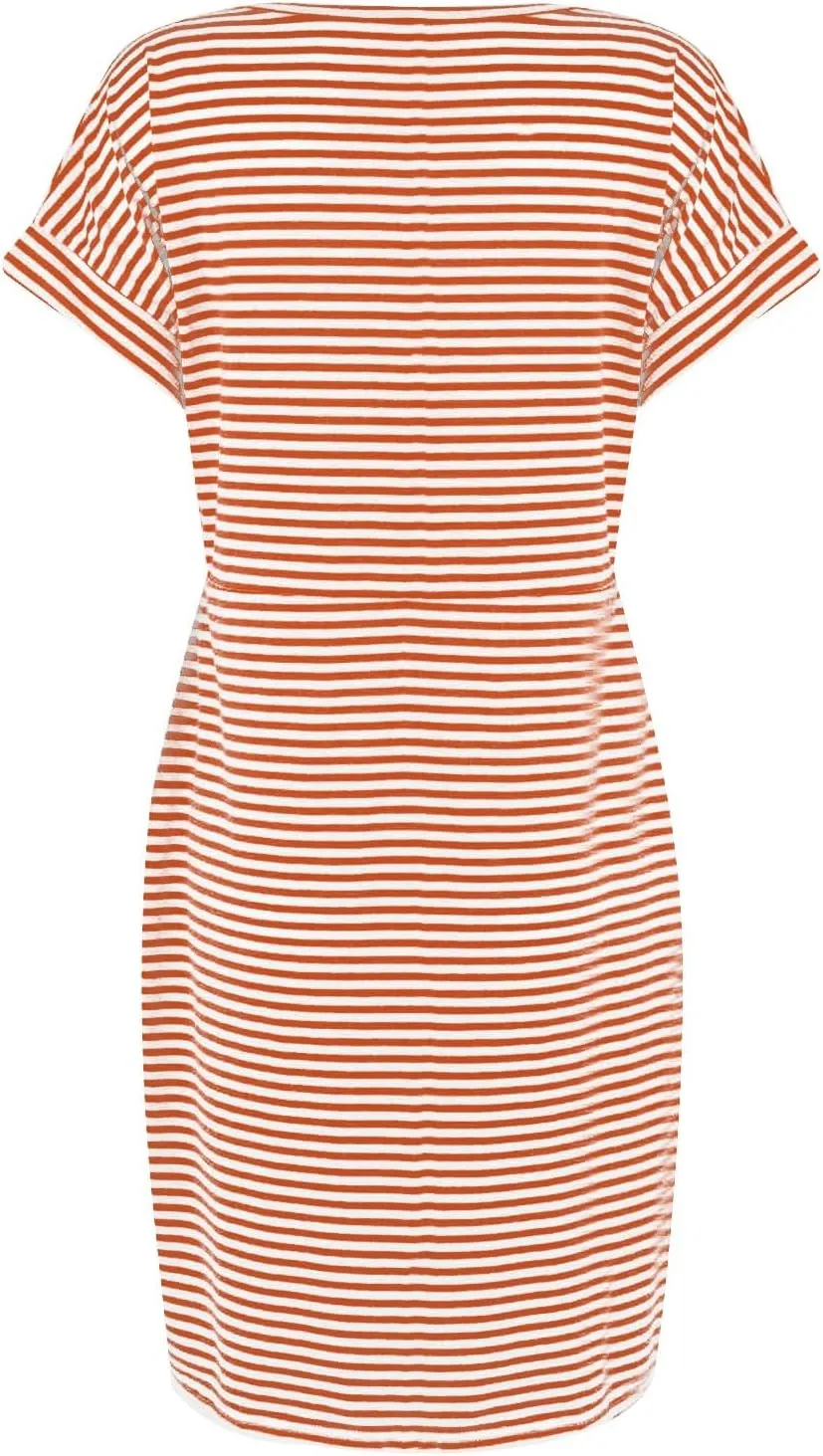 midelxp T Shirt Dresses for Women 2024 Trendy Tie Waist Striped Dress with Pockets Casual Crewneck Short Sleeve Midi Dress