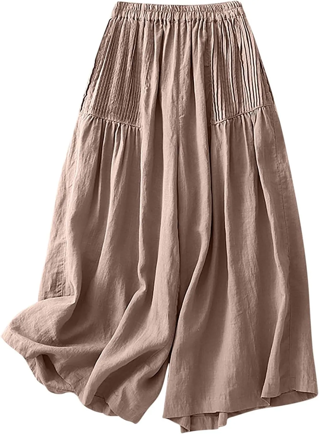 Mzkdieey Cotton Linen Palazzo Pants for Women Culottes Dressy Summer Wide Leg Pleated Flowy Pants Boho Casual Beach Trousers