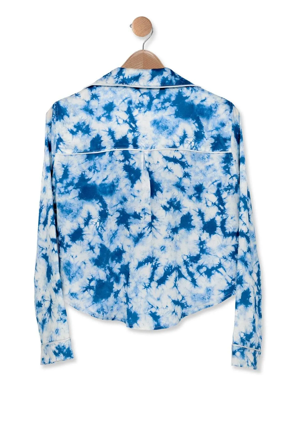 Nina Silk Pajama Short Set - Dusty Blue Tie Dye