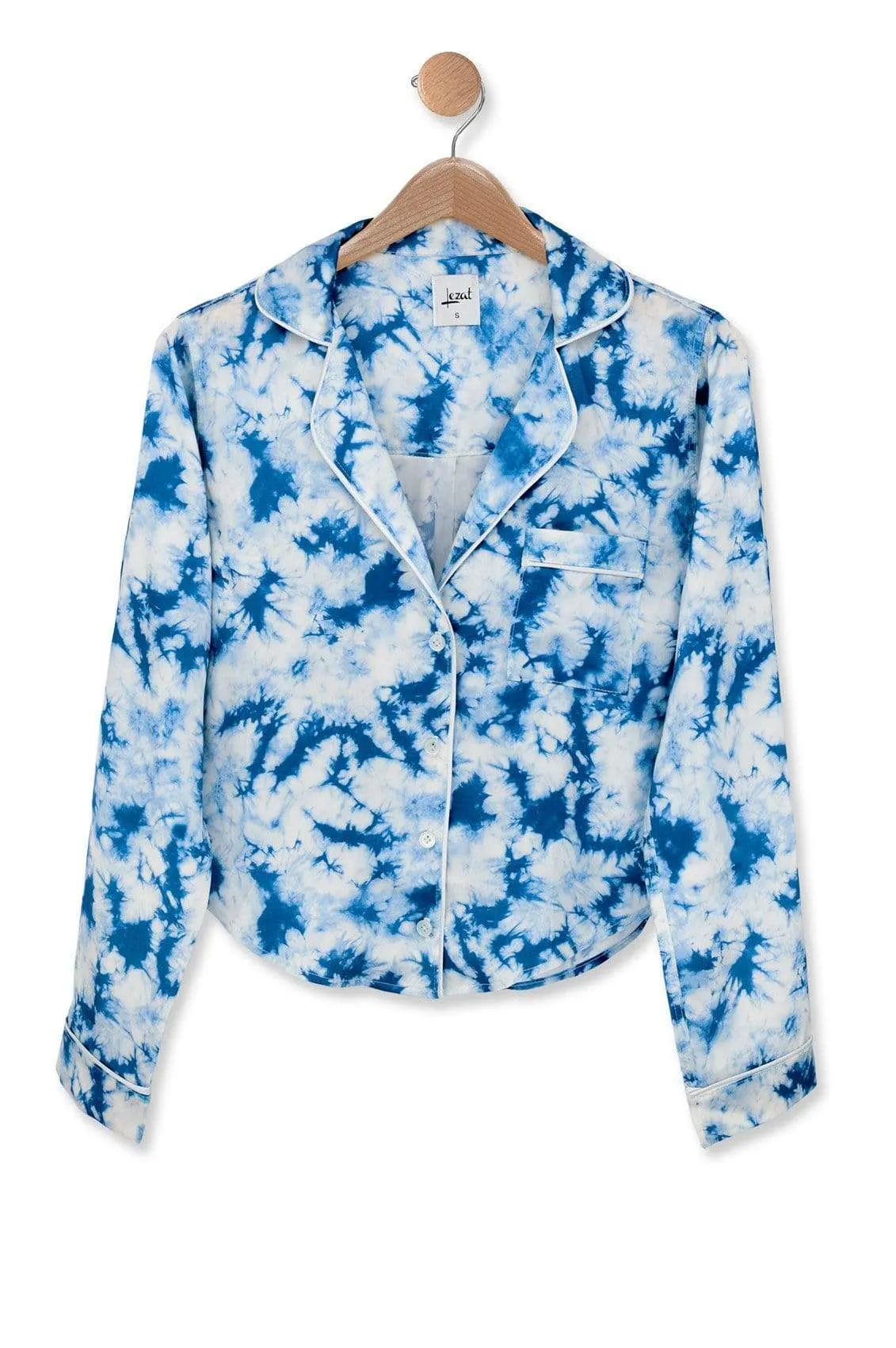 Nina Silk Pajama Short Set - Dusty Blue Tie Dye