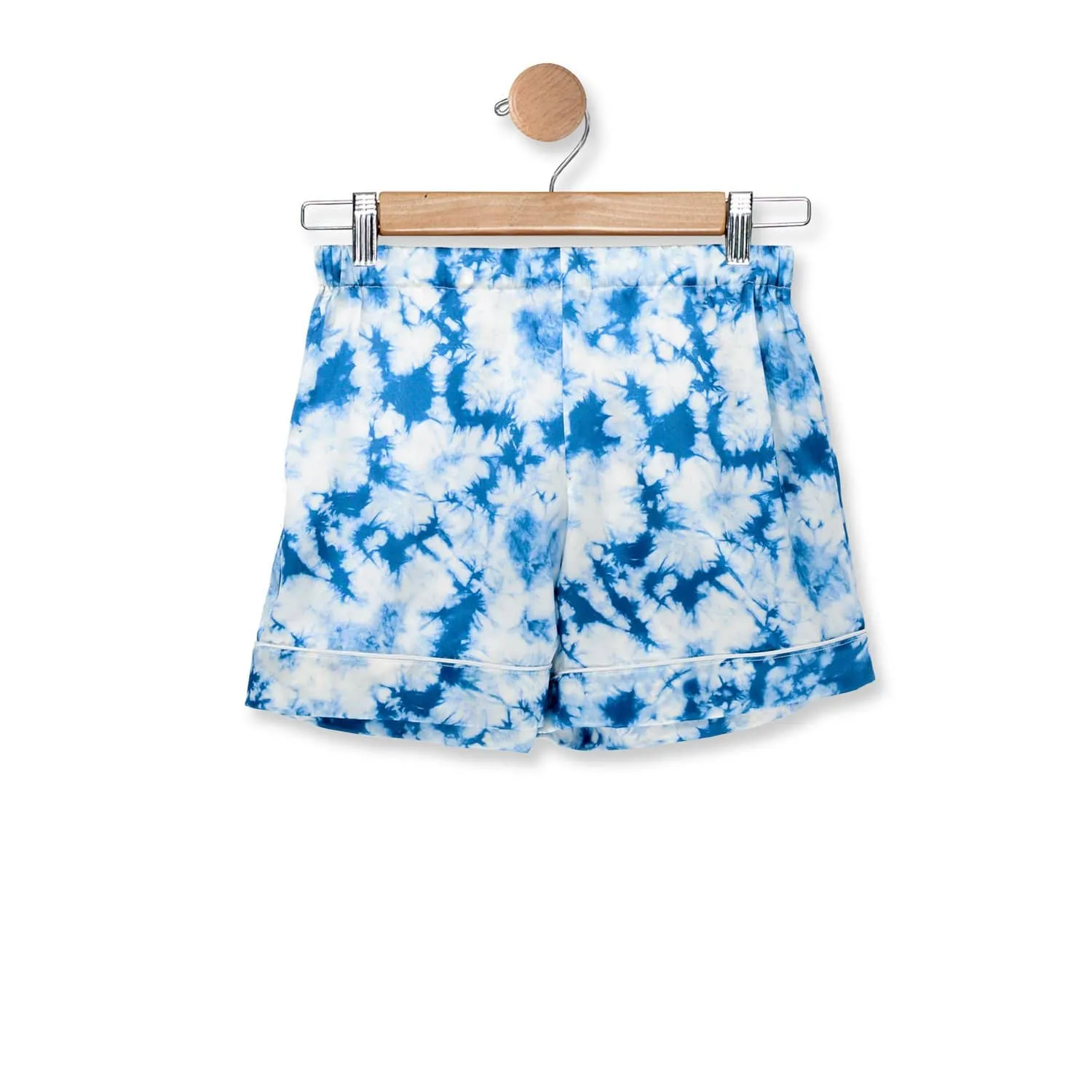 Nina Silk Pajama Short Set - Dusty Blue Tie Dye