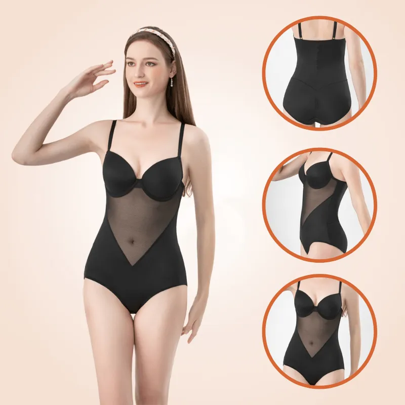 One-Piece Mesh Lowback Bodysuit Thong Shapewear