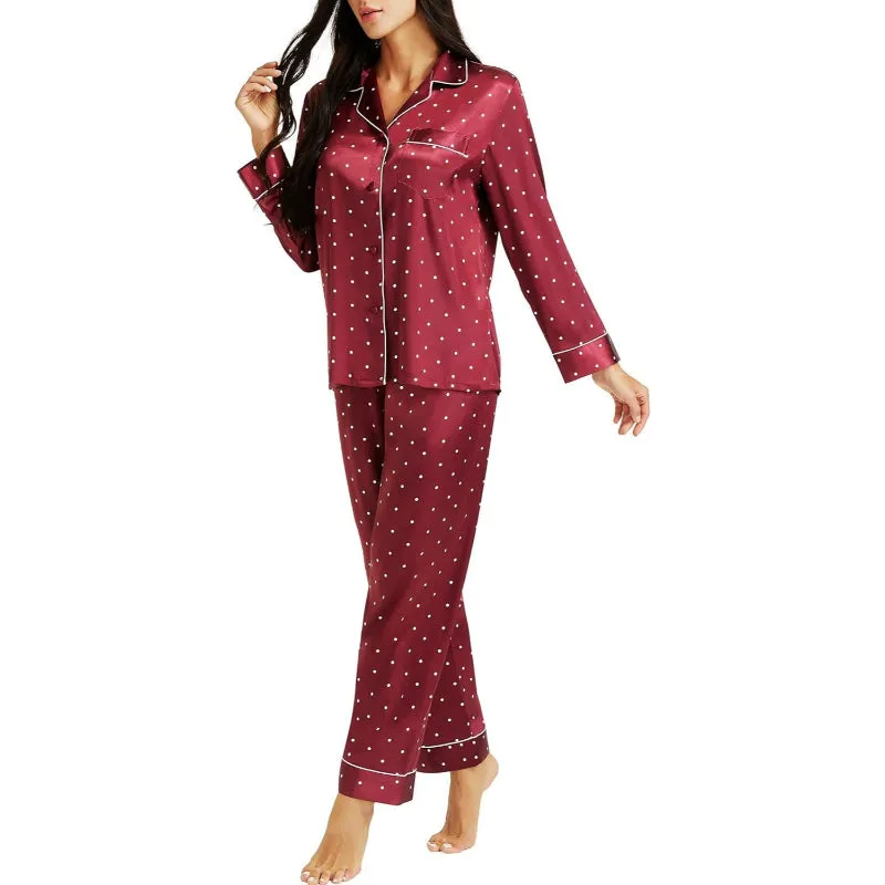 Patterned Satin Button Down Pajama Sets