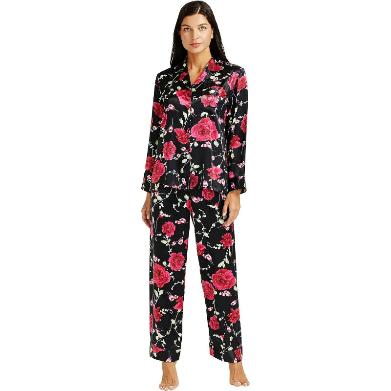 Patterned Satin Button Down Pajama Sets