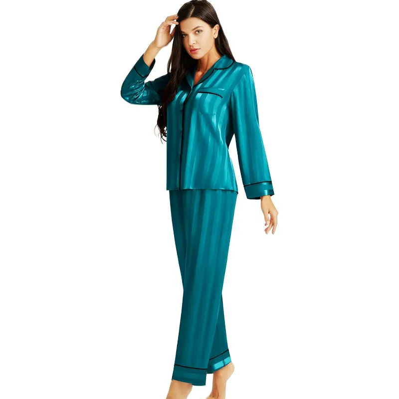 Patterned Satin Button Down Pajama Sets