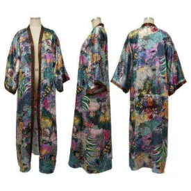 Plus Size Long Elegant Oversized Floor Length Lightweight Open Front Coverup Kimono Duster Robe, PIXEL GARDEN