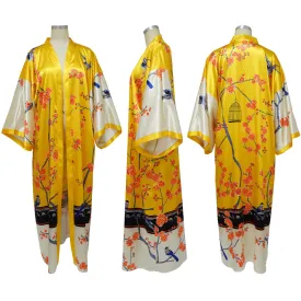 Plus Size Long Elegant Oversized Floor Length Lightweight Open Front Coverup Kimono Duster Robe, YELLOW BLOSSOM