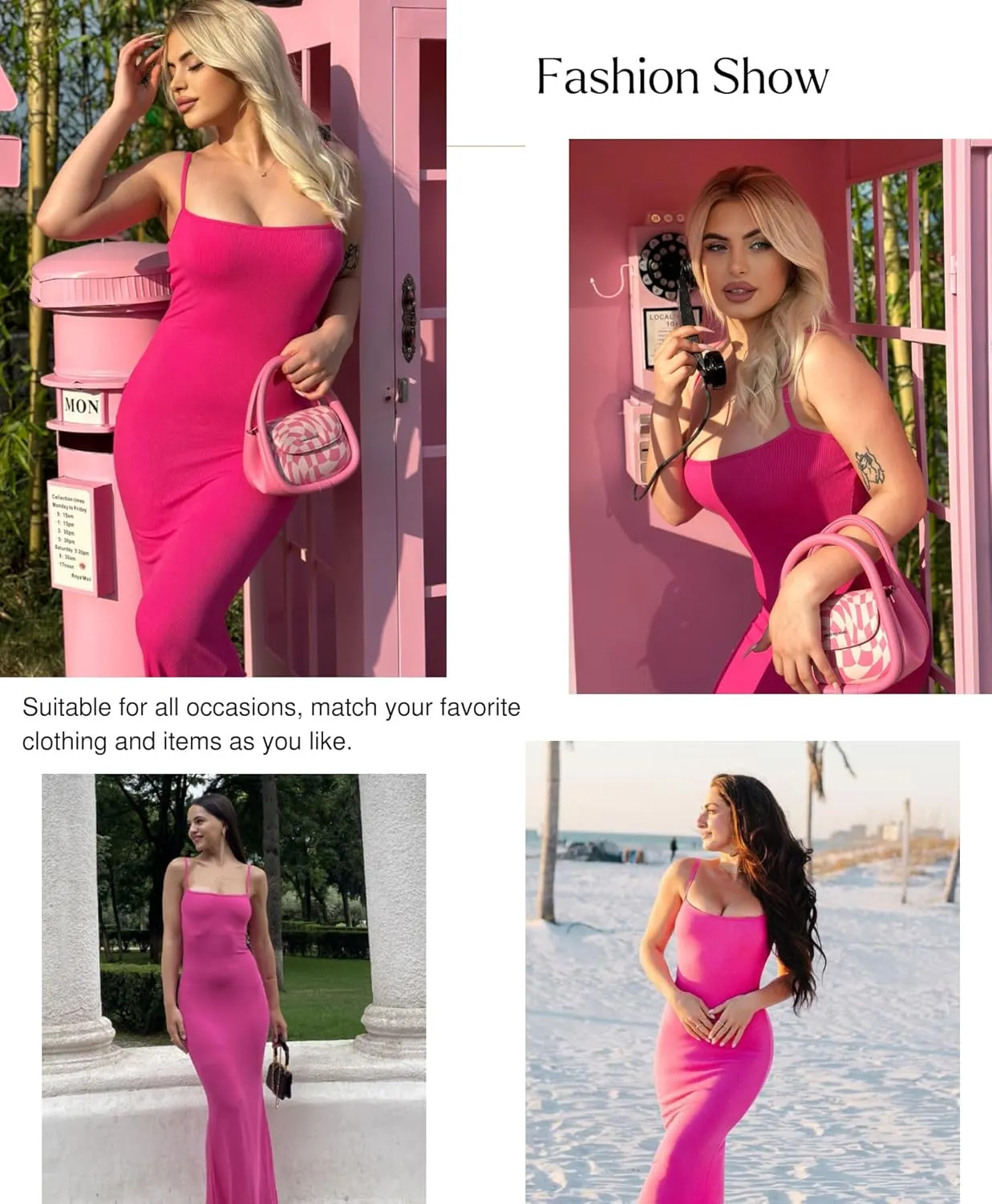 Popilush Summer Maxi Dress for Women - Cocktail Shapewear Dresses Built-in Bra Adjustable Straps Vacation Long Slip