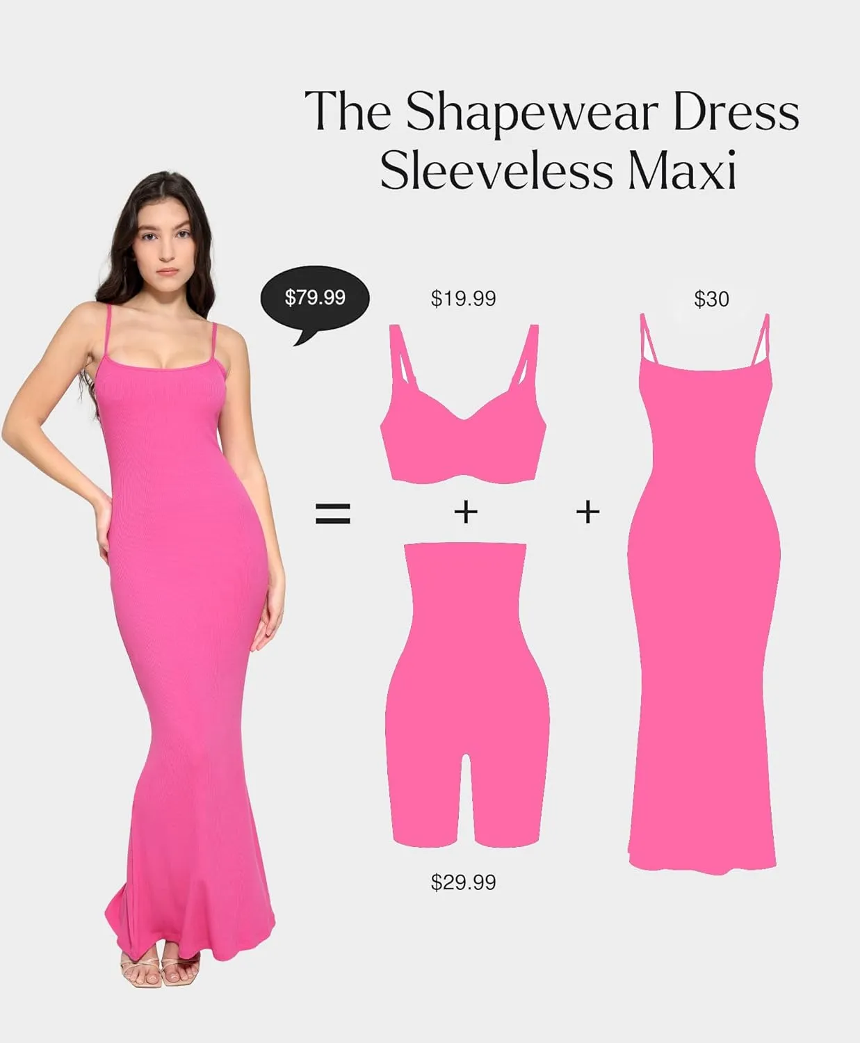 Popilush Summer Maxi Dress for Women - Cocktail Shapewear Dresses Built-in Bra Adjustable Straps Vacation Long Slip