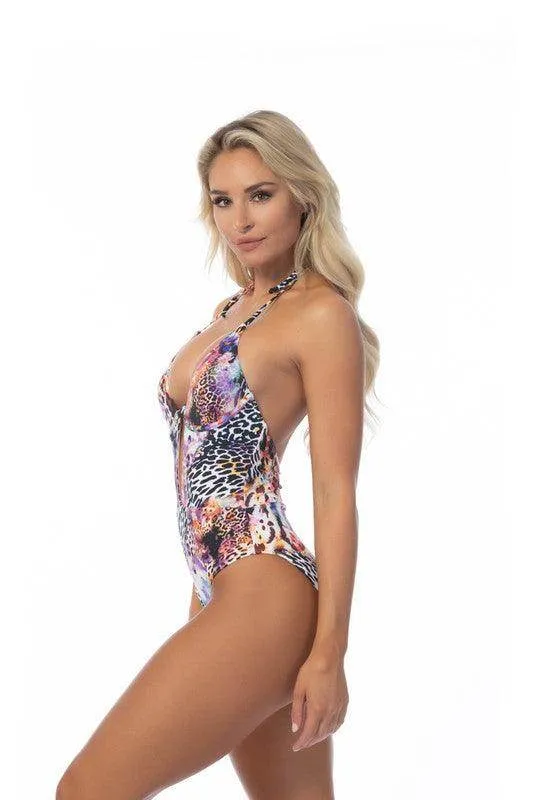 Purple Animal Print One Piece Swimsuit