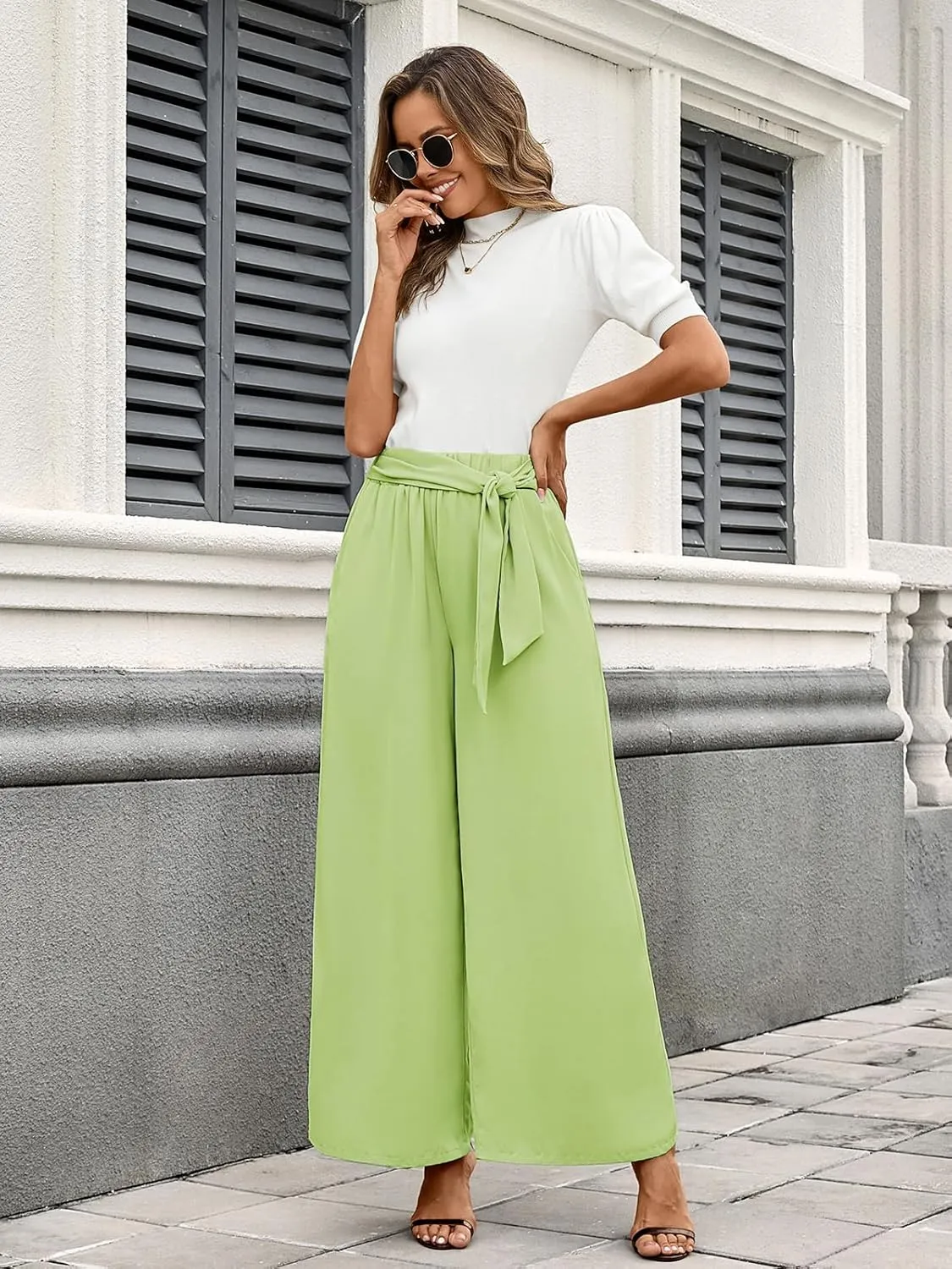 QIANXIZHAN Women's Wide Leg Pants, High Waisted Palazzo Pants Dressy Summer Flowy Casual Lounge Work Dress Pants Trousers WL