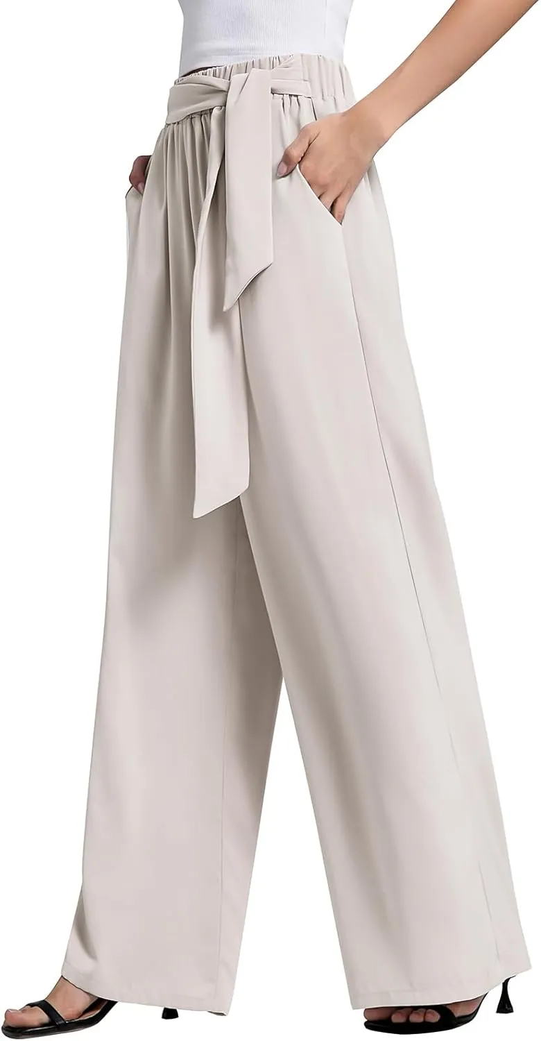 QIANXIZHAN Women's Wide Leg Pants, High Waisted Palazzo Pants Dressy Summer Flowy Casual Lounge Work Dress Pants Trousers WL