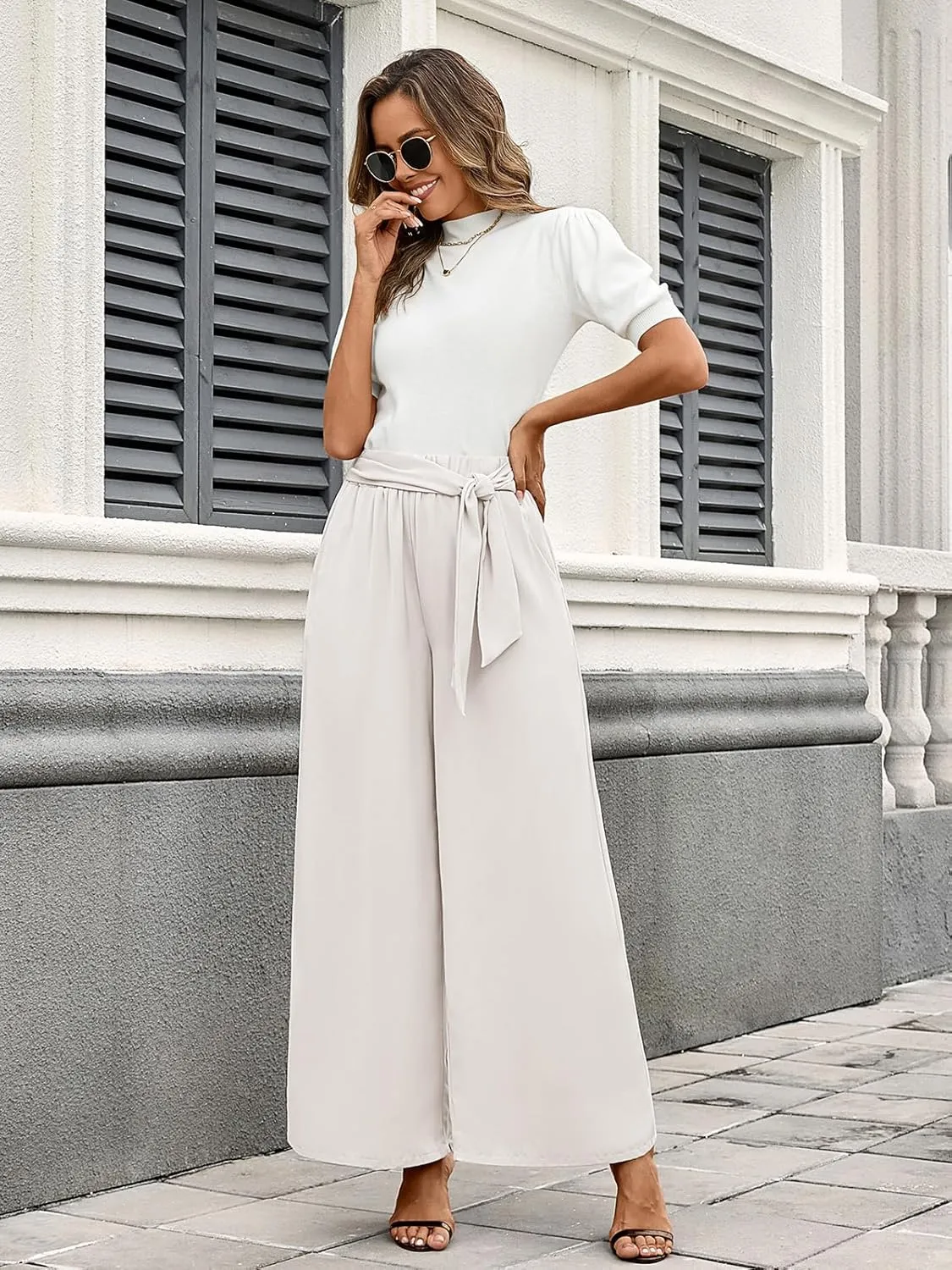 QIANXIZHAN Women's Wide Leg Pants, High Waisted Palazzo Pants Dressy Summer Flowy Casual Lounge Work Dress Pants Trousers WL