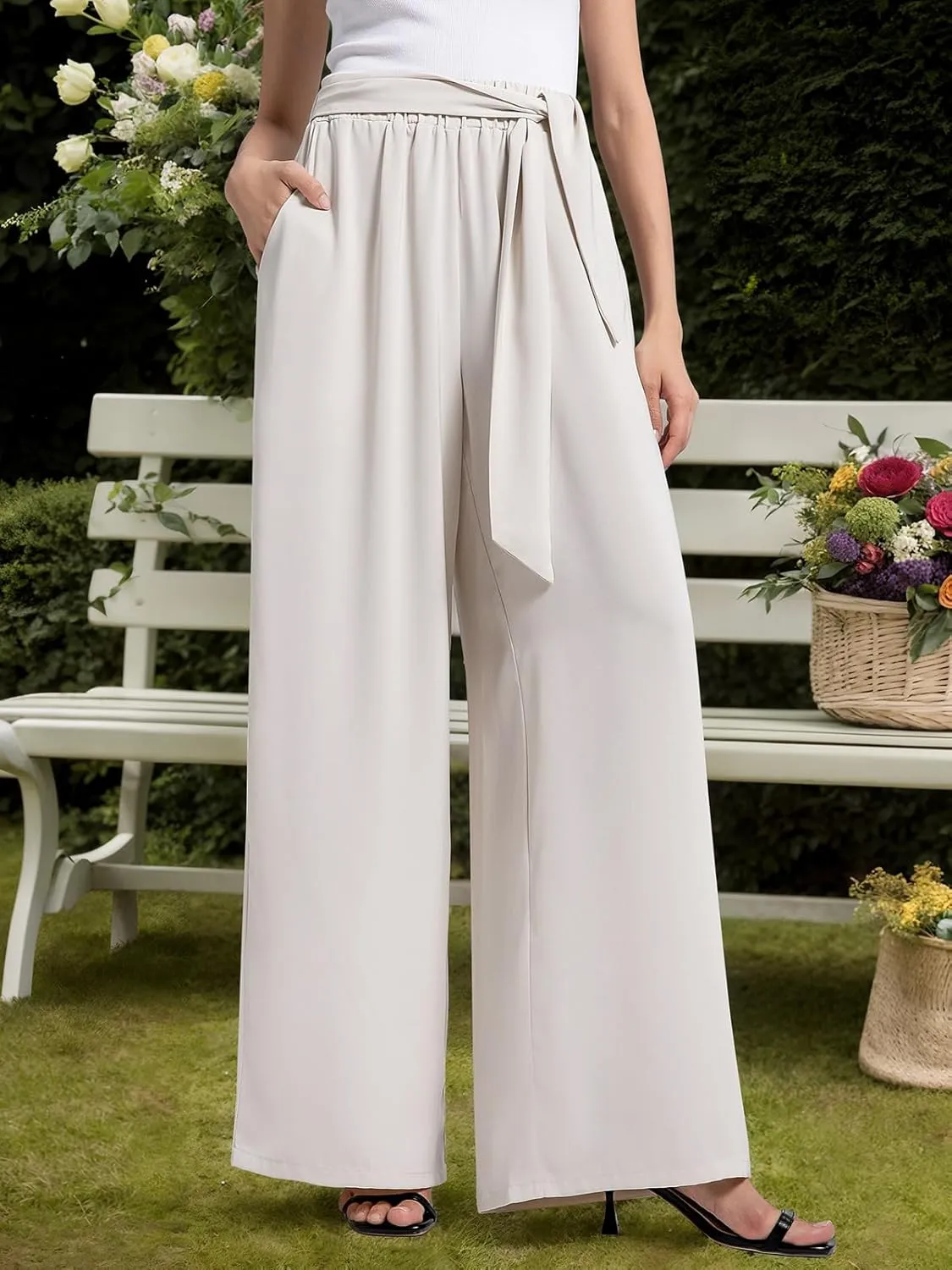 QIANXIZHAN Women's Wide Leg Pants, High Waisted Palazzo Pants Dressy Summer Flowy Casual Lounge Work Dress Pants Trousers WL