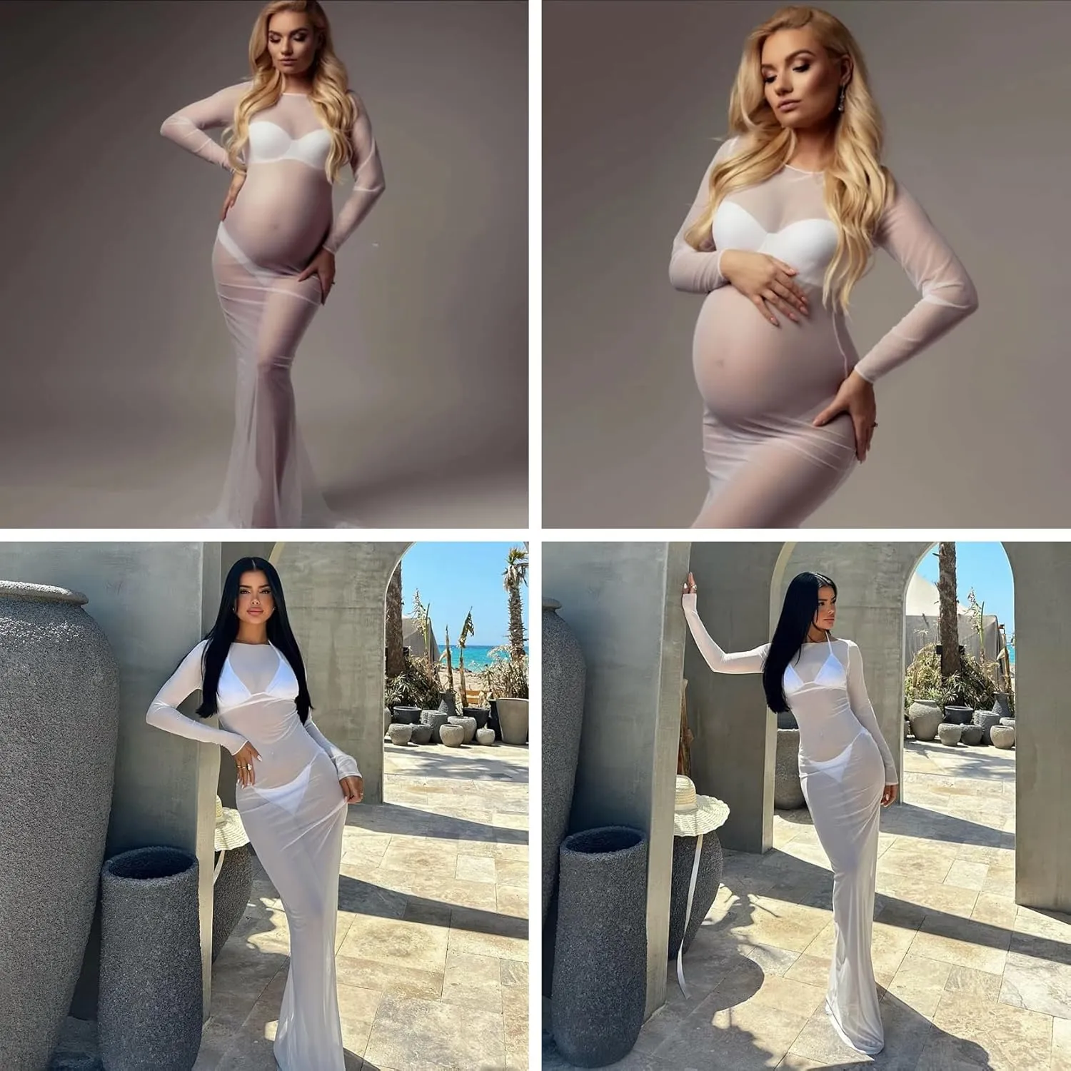 RARITYUS Women's Sexy See Through Long Sleeve Maxi Dress Swimwear Cover Up Mesh Sheer Beach Dress Bikini Coverups