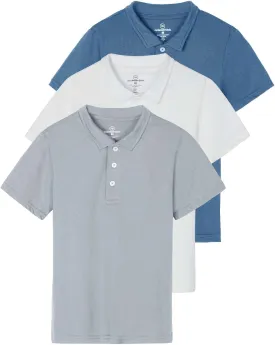 Real Essentials 3 Pack: Boys' Short Sleeve Jersey Cotton Polo Shirt - Uniform Youth Dress Shirt (Ages 4-18)