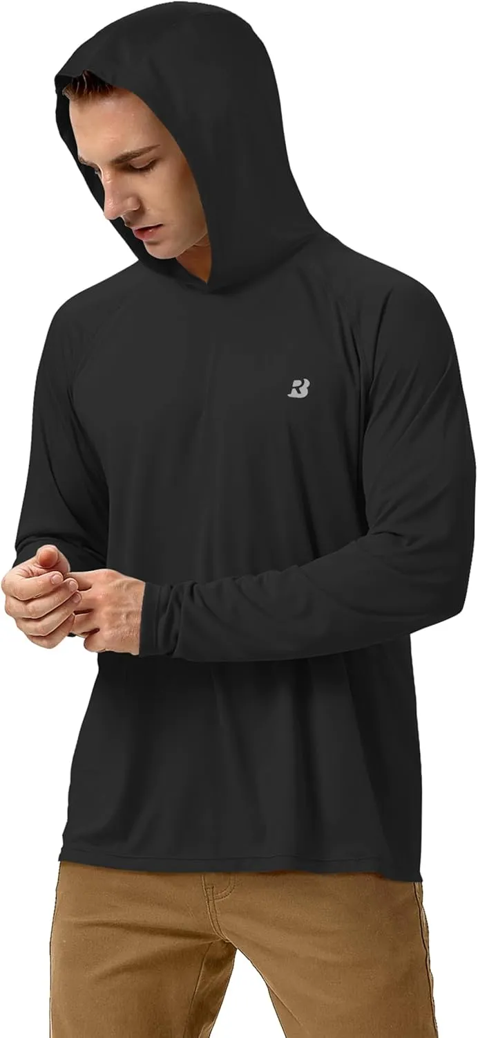 Roadbox UPF 50  Fishing Shirts for Men, Long Sleeve UV Sun Protection Hoodie, Outdoor Hiking Running Swimming Rash Guard
