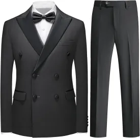 Rogers & Morris Tuxedo Suits for Men Solid 2 Piece Regular Fit Formal Set Peak Lapels Double Breasted Jacket and Pants