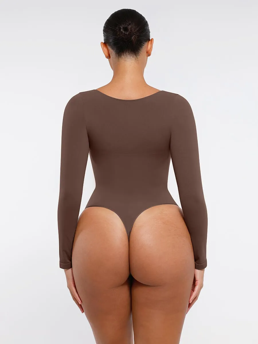 Seamless Long Sleeve Chest Support Tummy Control Thong Bodysuit