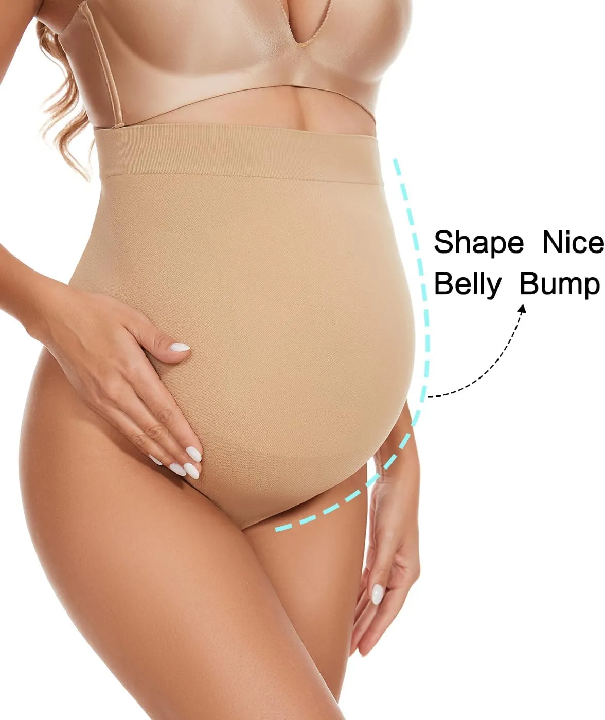 Seamless Maternity Thongs for Women, No Show Maternity Shapewear Over The Belly, Pregnancy Belly Support Panties