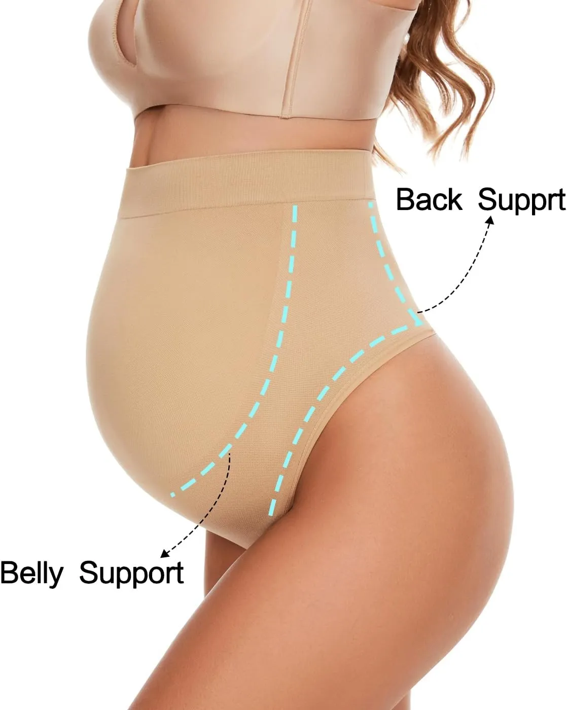 Seamless Maternity Thongs for Women, No Show Maternity Shapewear Over The Belly, Pregnancy Belly Support Panties