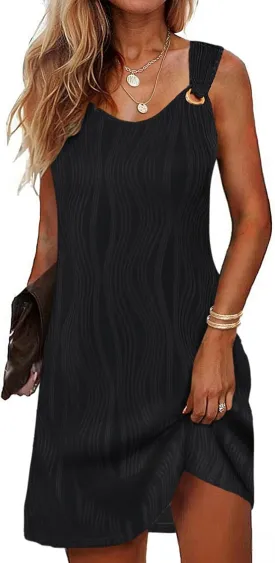 Sherosa Casual Summer Sleeveless V Neck Sundress Loose Beach Swimsuit Cover Up Floral Mini Dress with Pockets（S-XXL）