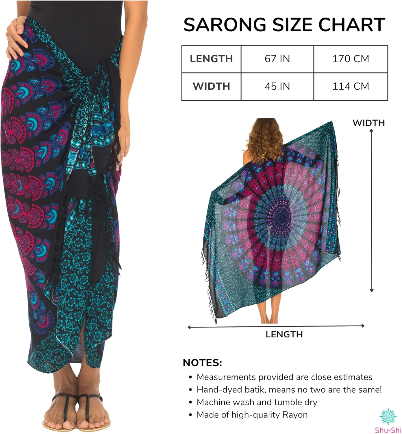SHU-SHI Sarong Cover Ups For Swimwear Women Long Pareo Beach Wrap Skirt Mandala Bikini Cover Up