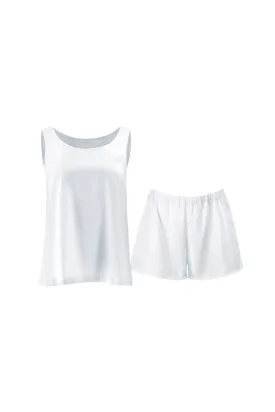 Silk Shorts and Tank Set 'Diana' in Milk White