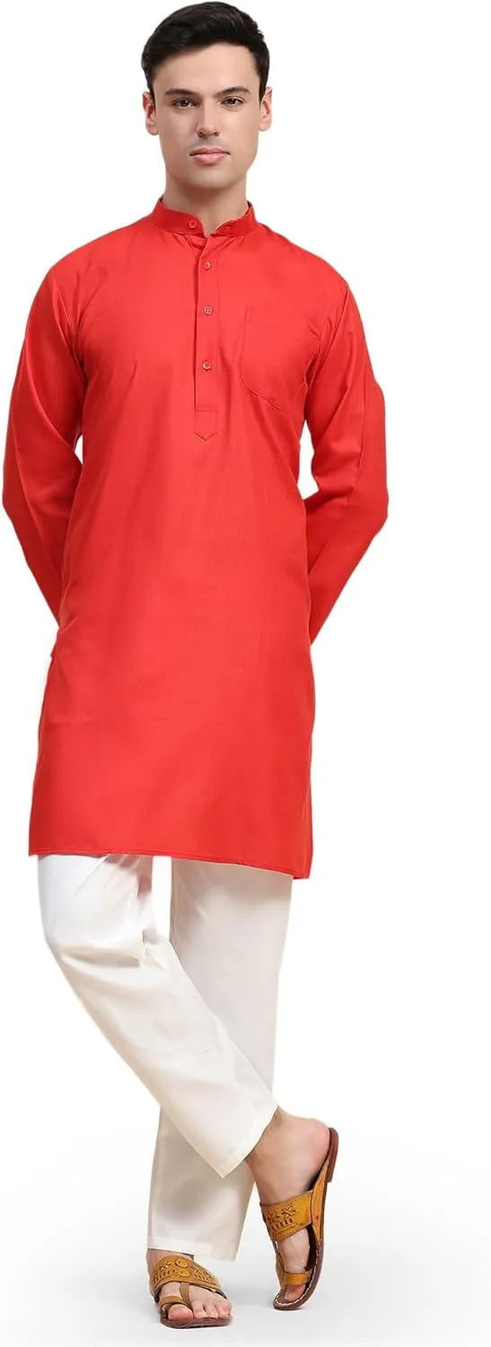 SKAVIJ Men's Cotton Henley Kurta Set Mandarin Collar Regular Fit Long Sleeves Ethnic Dress