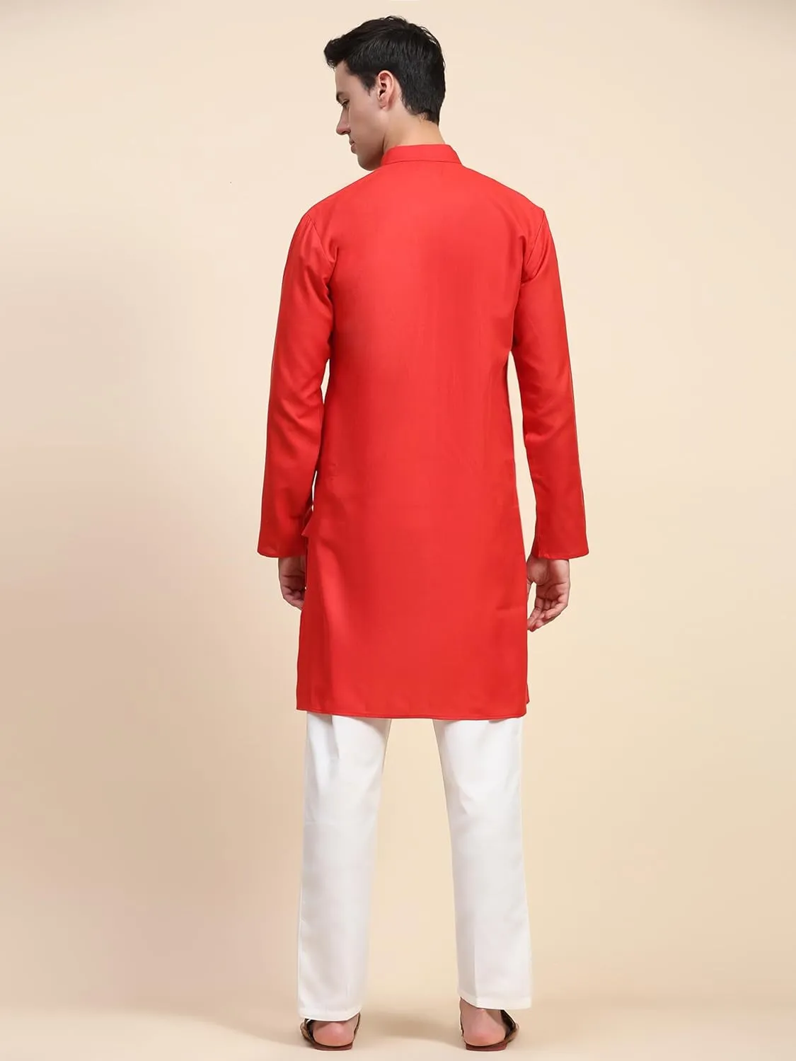 SKAVIJ Men's Cotton Henley Kurta Set Mandarin Collar Regular Fit Long Sleeves Ethnic Dress
