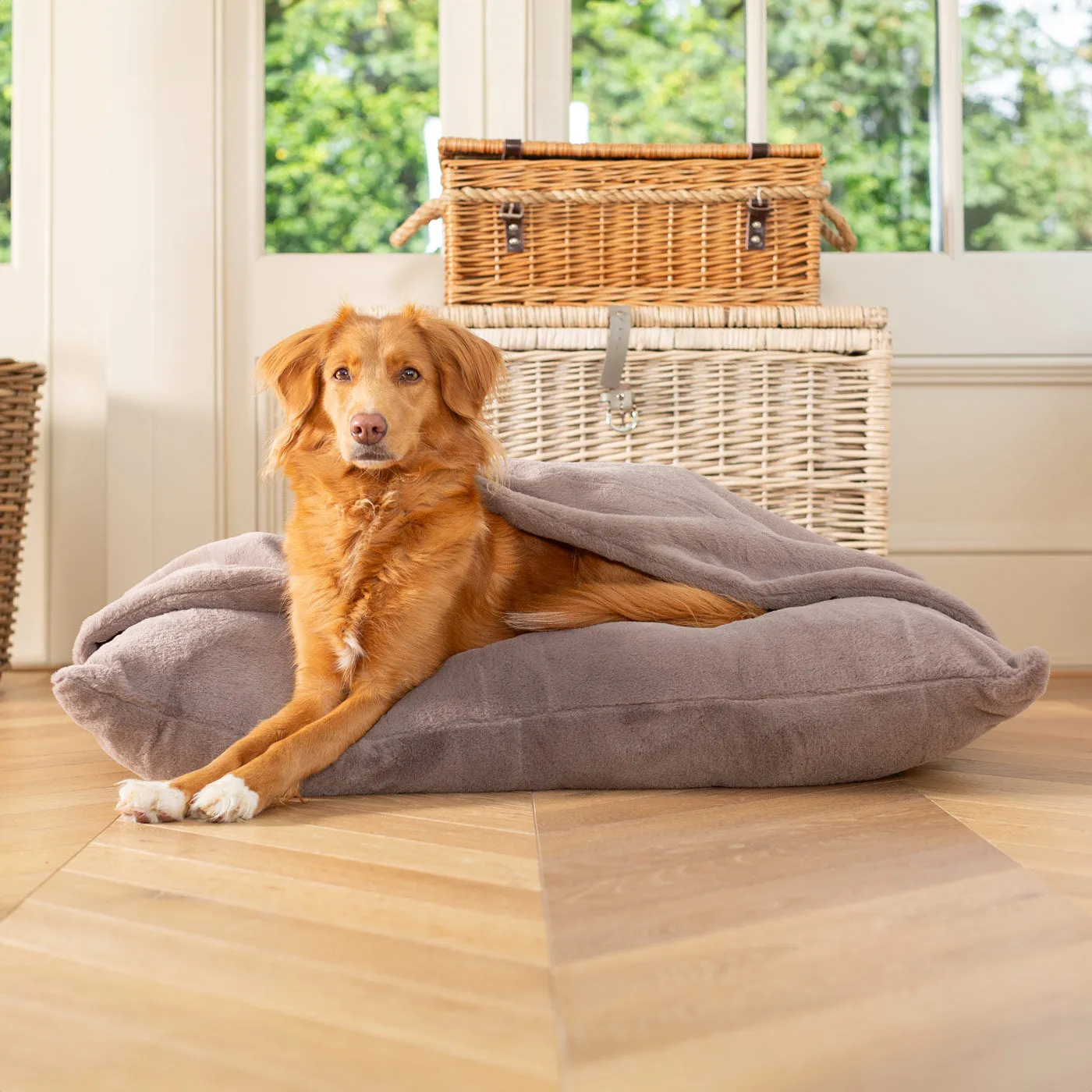 Sleepy Burrows Bed With Removable Cover in Calming Anti-Anxiety Fawn Faux Fur by Lords & Labradors