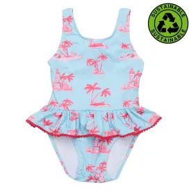 Snapper Rock Lighthouse Island Sustainable Skirt Swimsuit G13246 - Blue