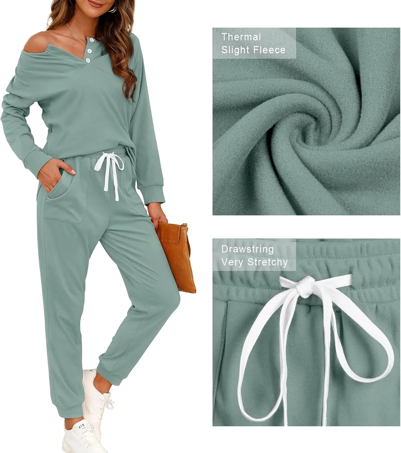 WIHOLL Two Piece Outfits for Women Lounge Sets Button Down Sweatshirt Sweatpants Sweatsuits Set with Pockets