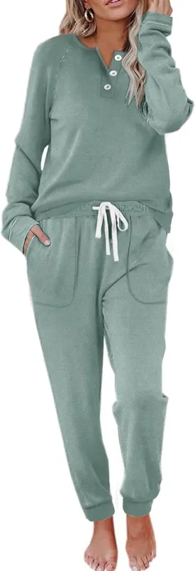 WIHOLL Two Piece Outfits for Women Lounge Sets Button Down Sweatshirt Sweatpants Sweatsuits Set with Pockets