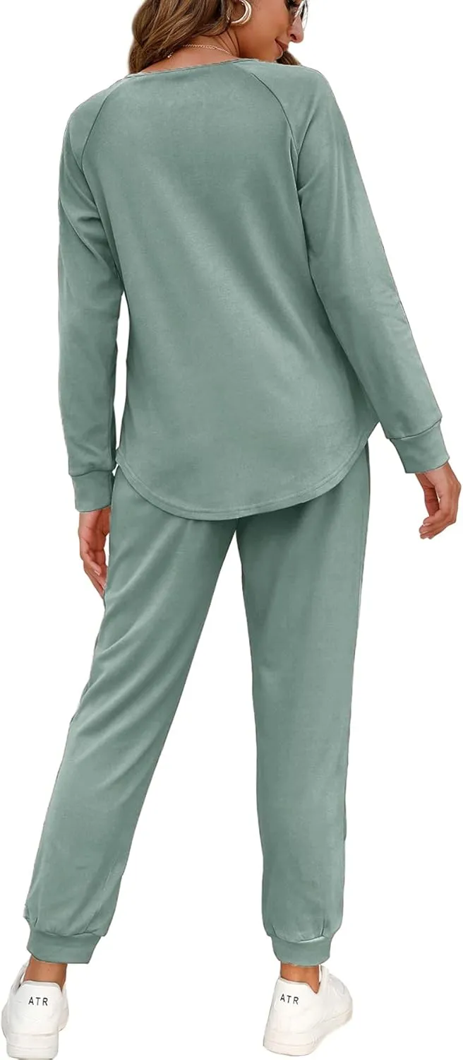 WIHOLL Two Piece Outfits for Women Lounge Sets Button Down Sweatshirt Sweatpants Sweatsuits Set with Pockets
