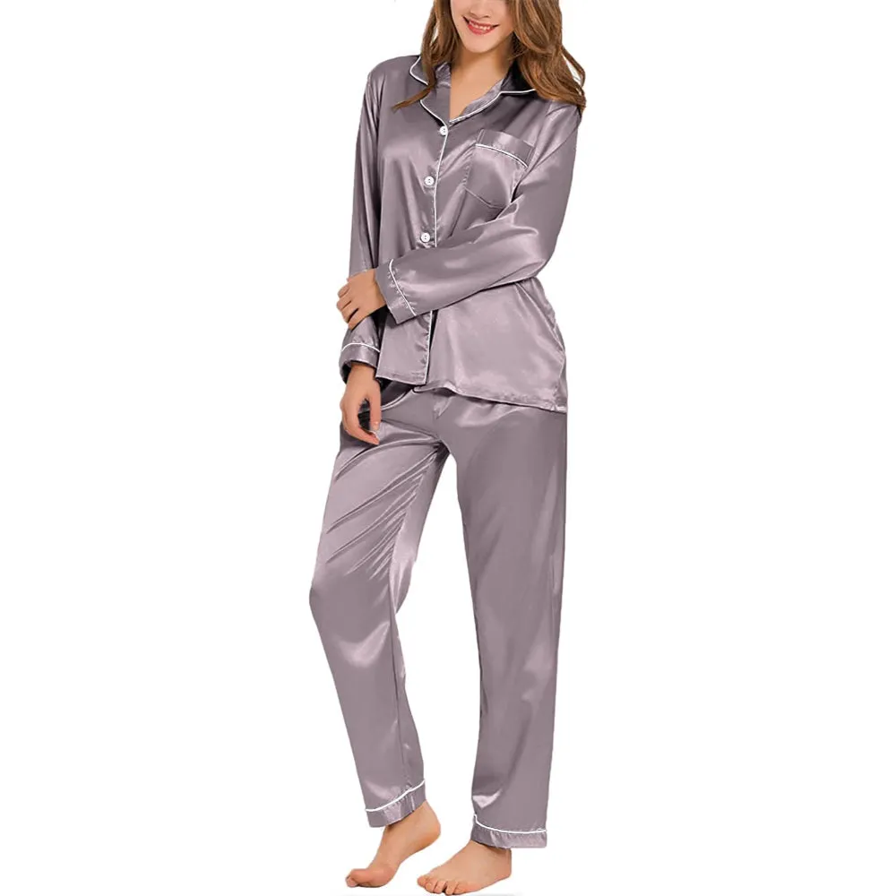 Women Pajama Two-piece Sleepwear Button-Down Set