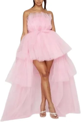 Women 's High Low Tulle Dress Strapless Off Shouler Tiered Cocktail Party Dress Prom Gown Evening Dress