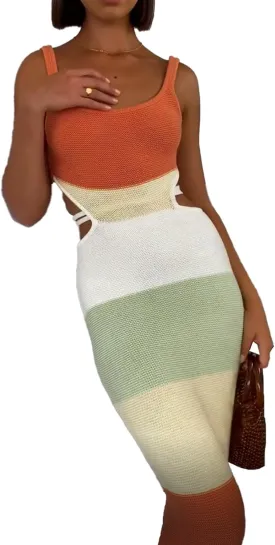 Women Sexy Backless Knit Bodycon Midi Dress