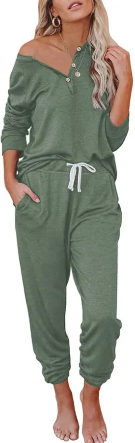 Women's 2 Piece Outfits Lounge Sets Long Sleeve Tops and Jogger Sweatpants Track Sweats Suits Loungewear Pajama Sets