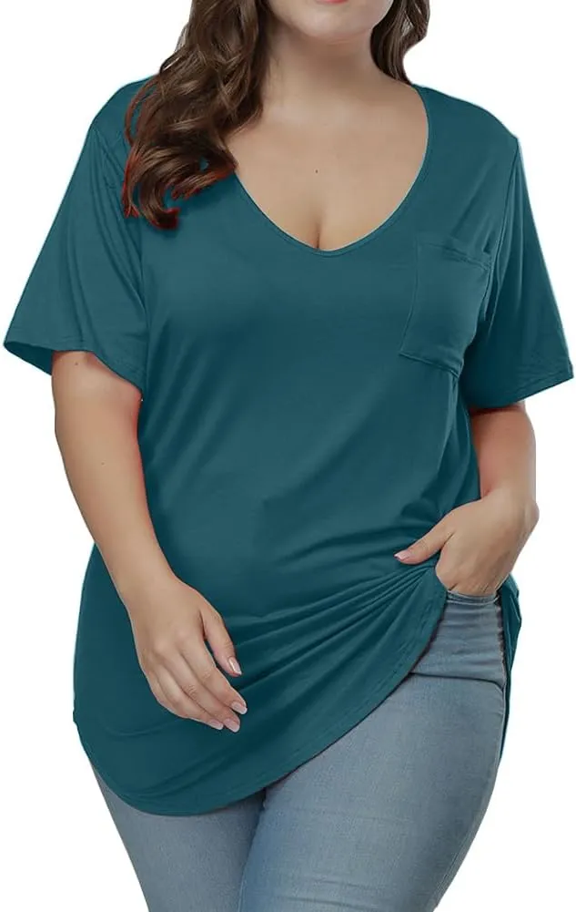 Womens Casual Scoop Collar Plus Size T Shirts Short Sleeve Loose Summer Tops Tee