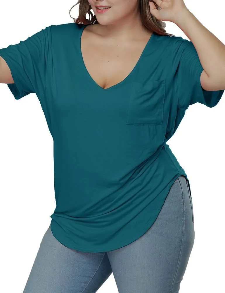 Womens Casual Scoop Collar Plus Size T Shirts Short Sleeve Loose Summer Tops Tee