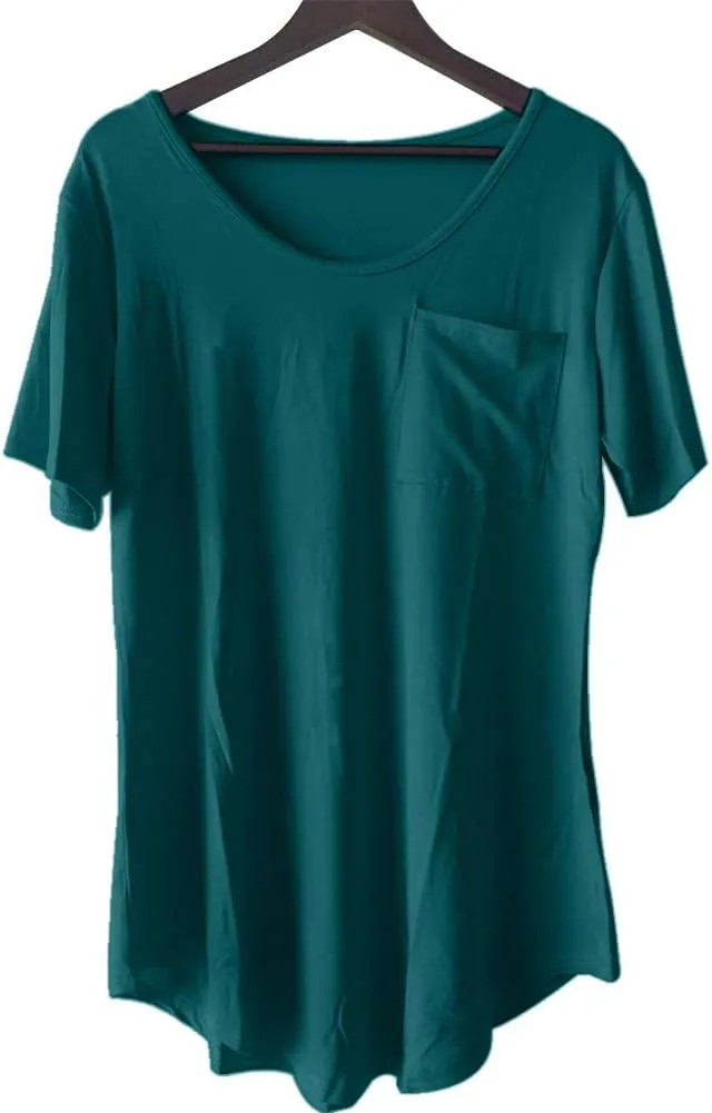 Womens Casual Scoop Collar Plus Size T Shirts Short Sleeve Loose Summer Tops Tee