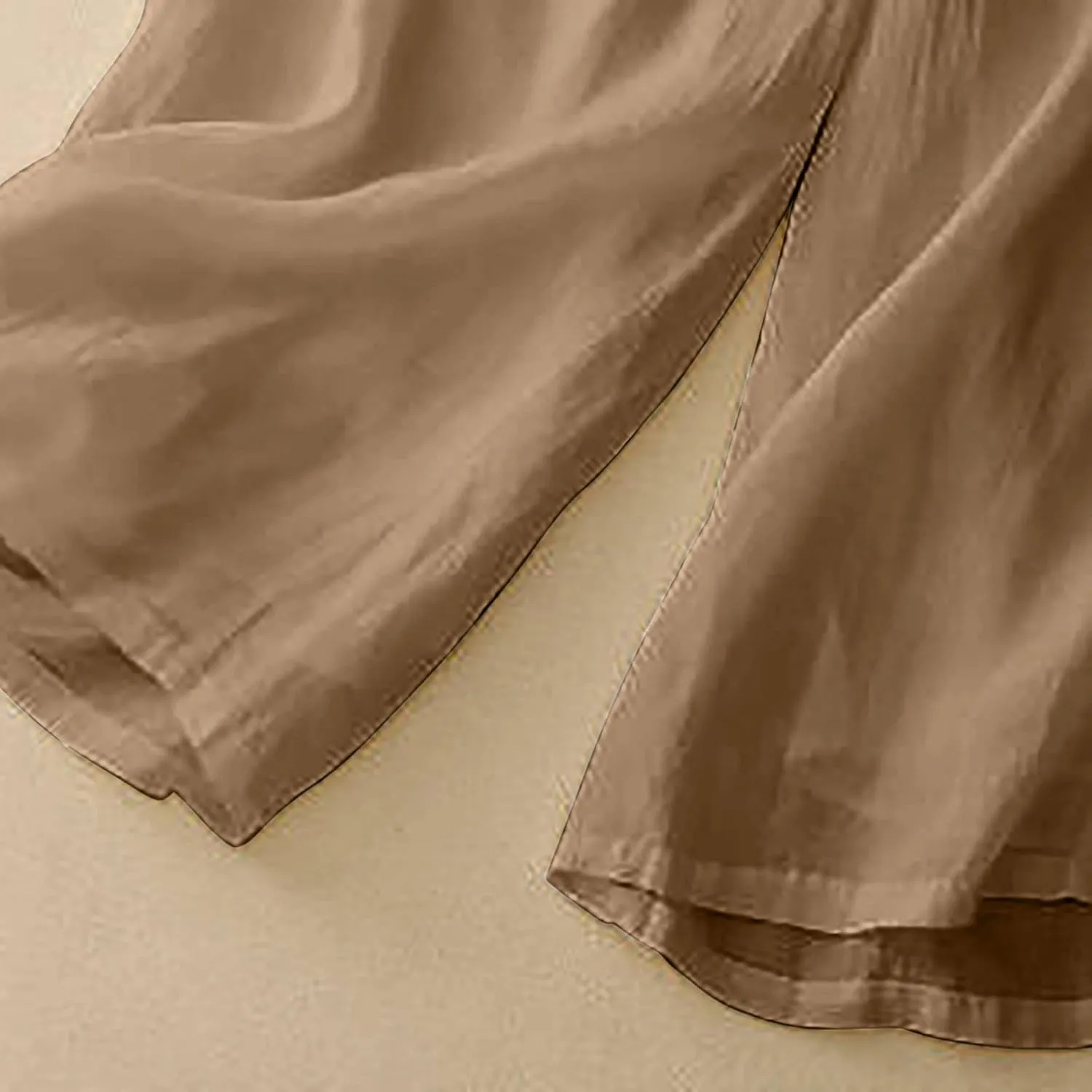 Women's Culottes Linen Cropped Pants with Pockets Wide Leg Pants Elastic Waist Casual Palazzo Trousers 2025 Fashion