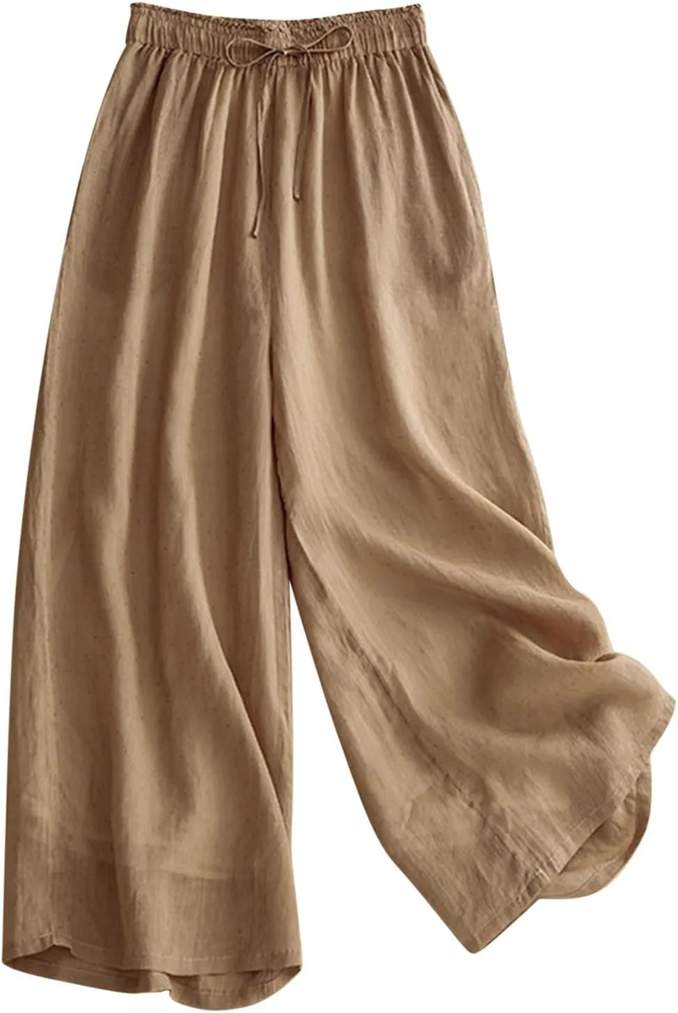 Women's Culottes Linen Cropped Pants with Pockets Wide Leg Pants Elastic Waist Casual Palazzo Trousers 2025 Fashion