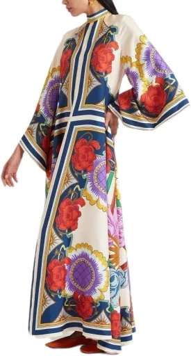 Womens Ethnic Boho Printed Pattern Batwing 3/4 Sleeve Maxi Dresses 2025 Summer Oversize Trendy Long Dress