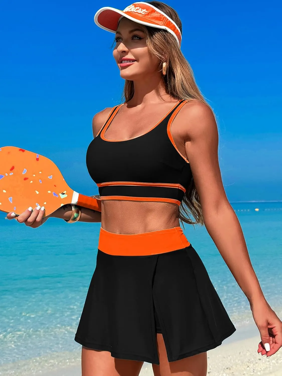 Women's High Waisted Bikini Sets Tummy Control Swim Skirt Two Piece Swim Suit Tummy Control Color Block Bathing Suit
