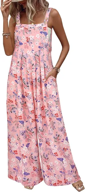Women's Jumpsuits Summer Floral Print Boho Overalls Loose fit Wide Leg Baggy Long Rompers with Pocket 2025 One Piece