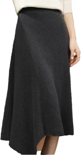 WomenS Merino Wool Asymmetrical Knee-Length Skirt Loose Fit Natural Waist One Piece Long Skirt