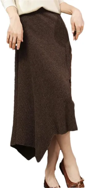 WomenS Merino Wool Asymmetrical Knee-Length Skirt Loose Fit Natural Waist One Piece Long Skirt